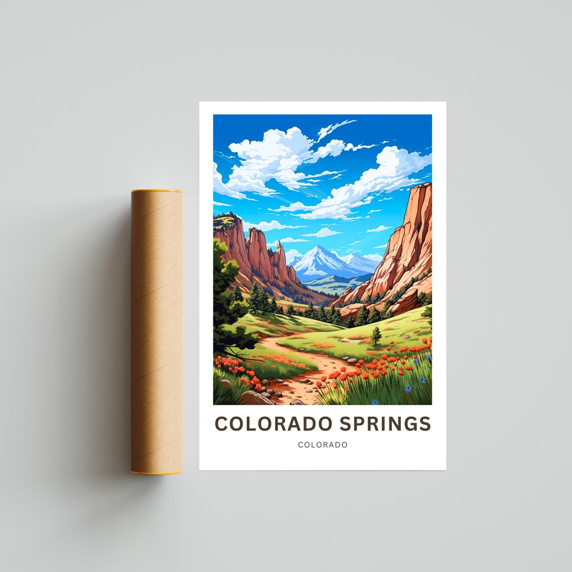 Colorado Springs Colorado Travel Poster with Red Rocks and Pikes Peak - Image 4