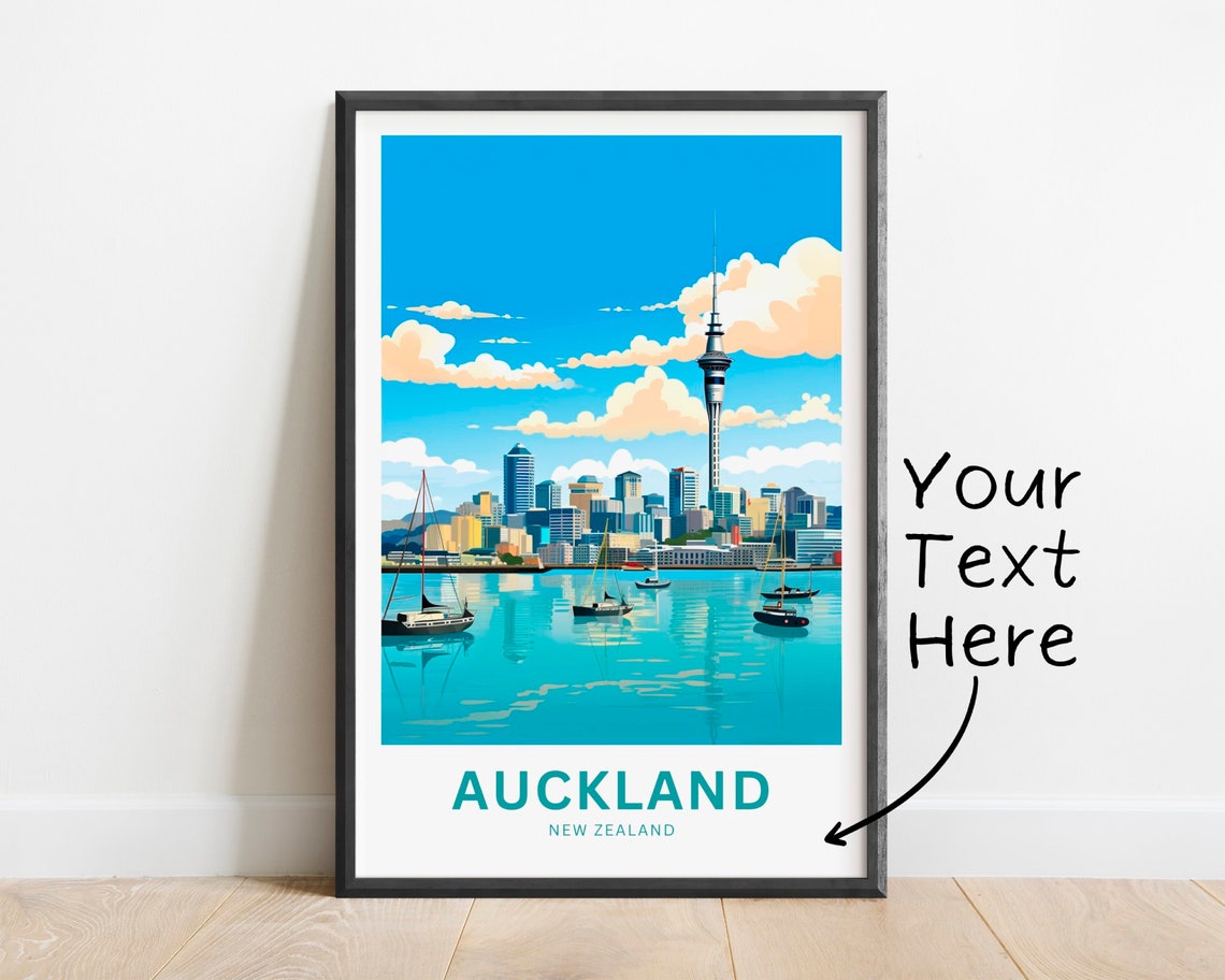 Personalized Auckland Harbor Sailboats and Sky Tower Skyline Poster