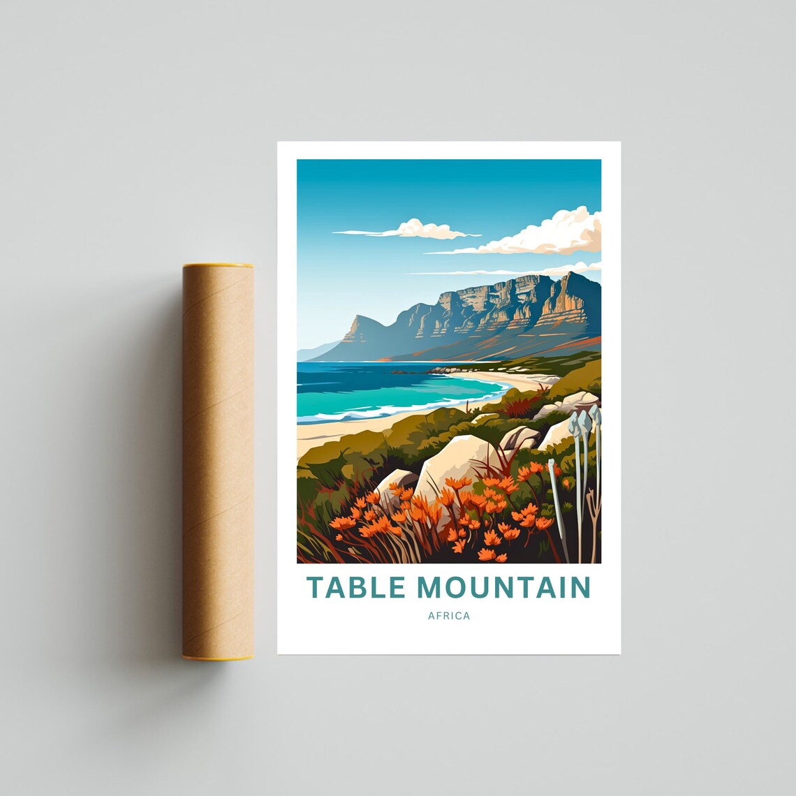 Table Mountain Beach Personalized South Africa Travel Poster - Image 4
