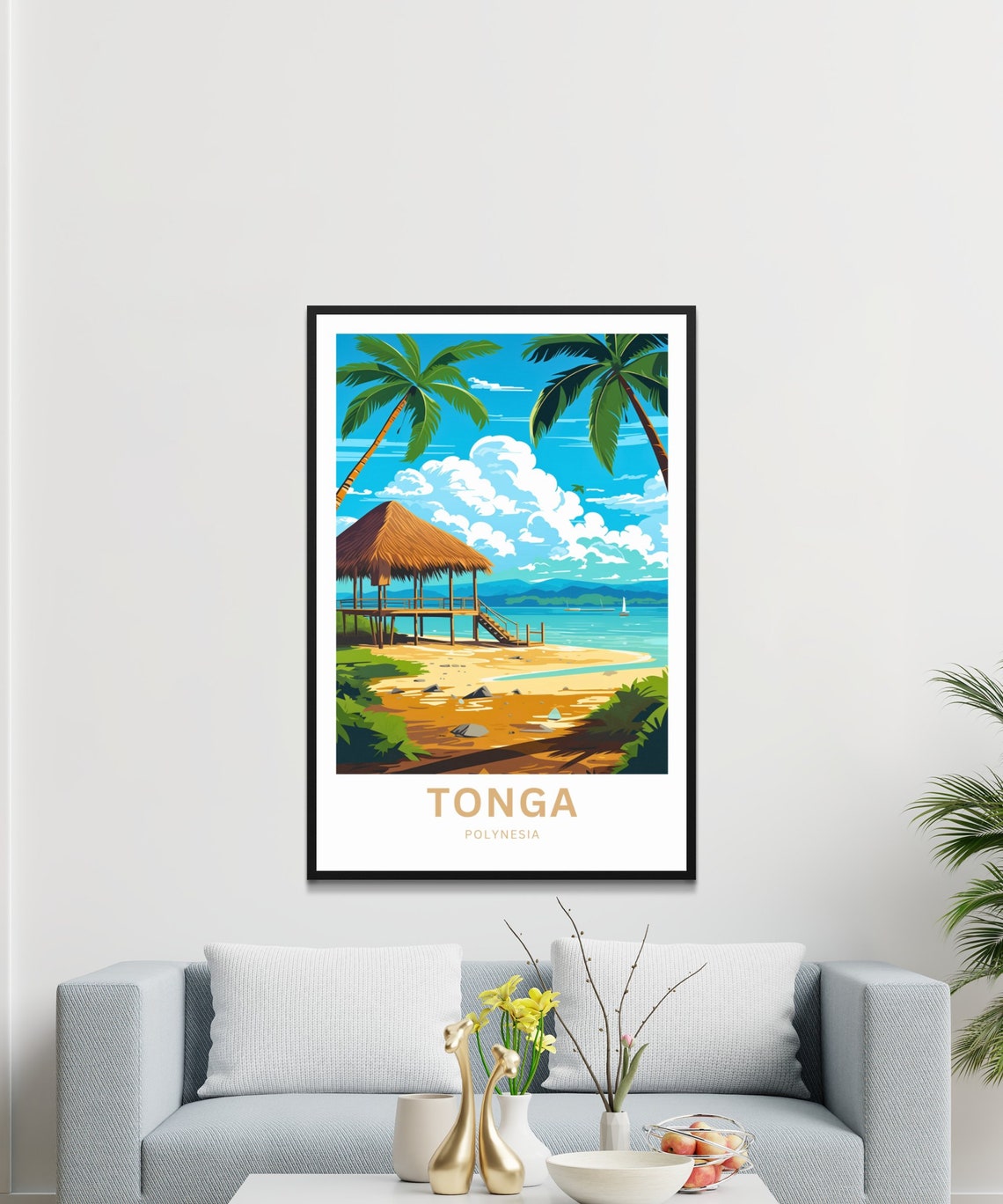 Personalized Tonga Polynesia Custom Text Beach Hut Palm Island Poster - Image 3