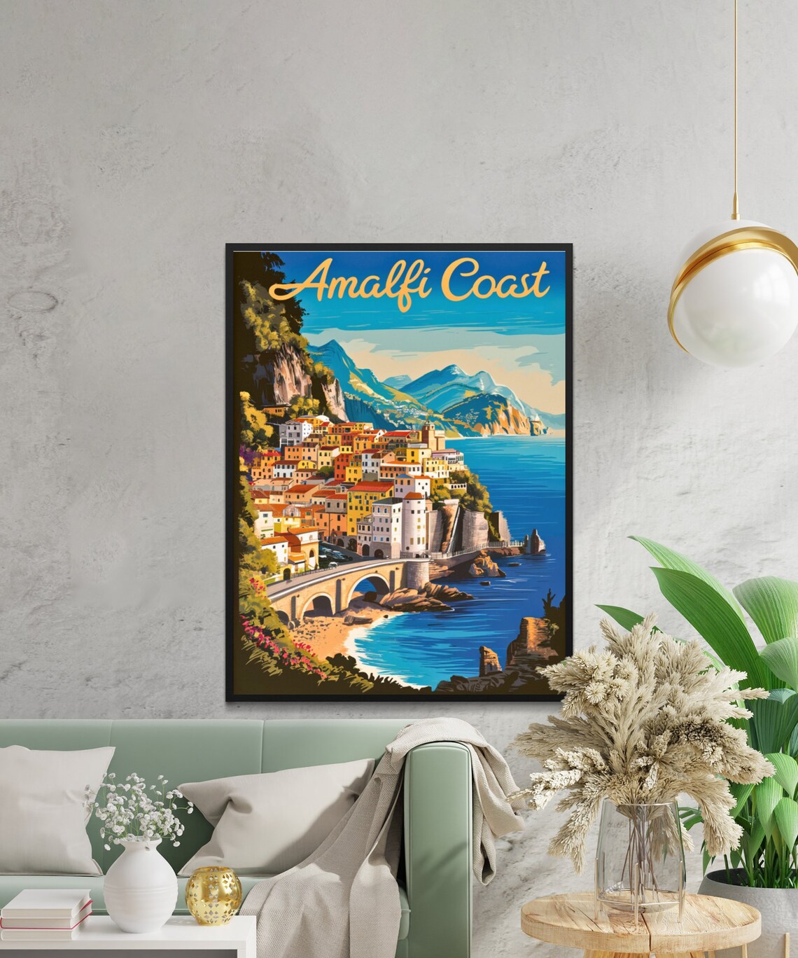 Amalfi Coast Italy Coastal Town Harbor Vintage Travel Poster - Image 2