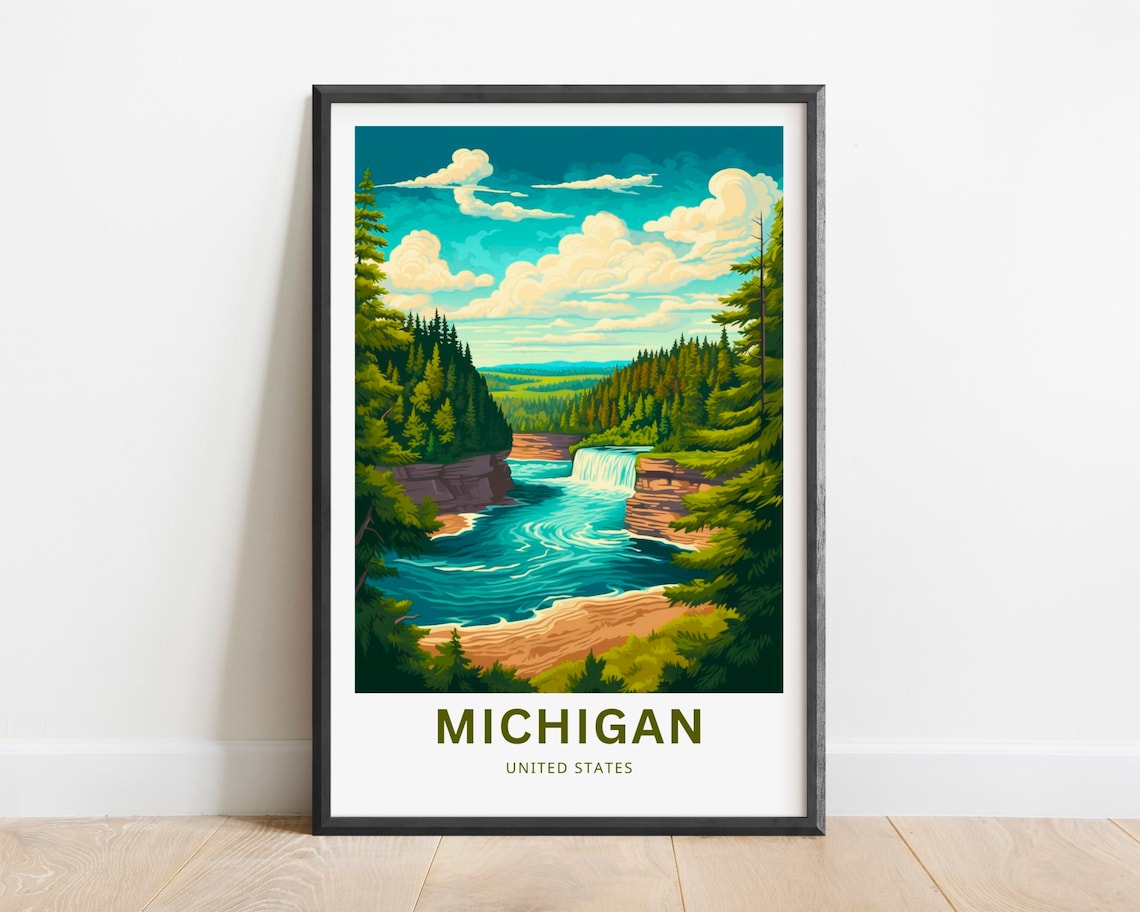 Michigan Travel Poster, United States Travel Poster
