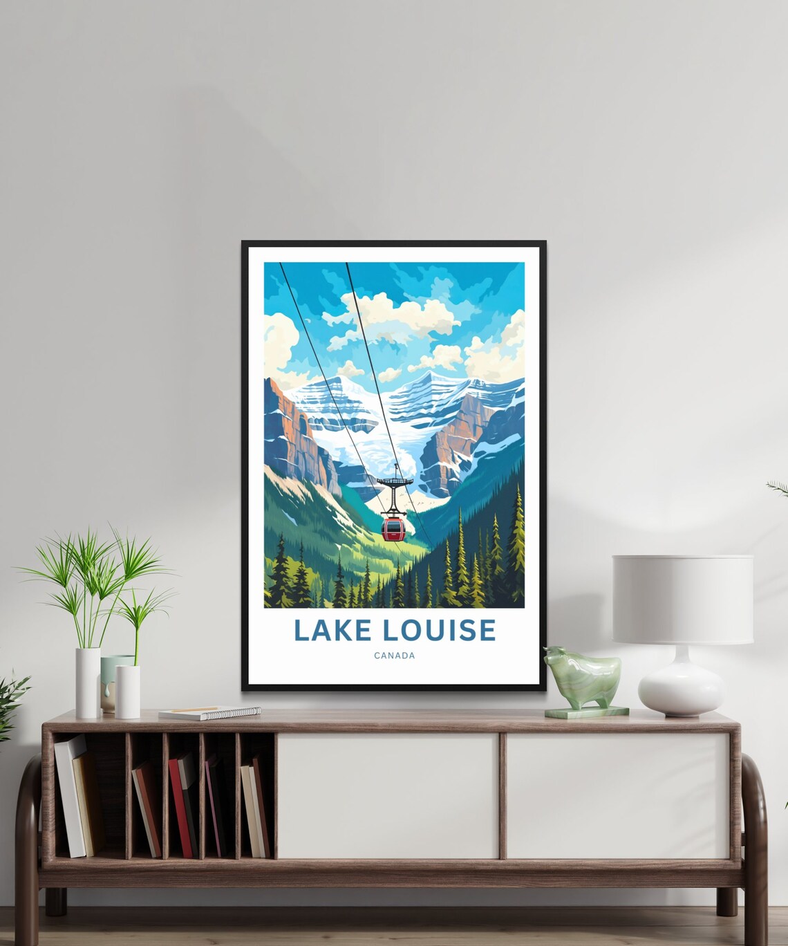 Lake Louise Canada Red Gondola Pine Forest Mountain View Travel Poster - Image 2