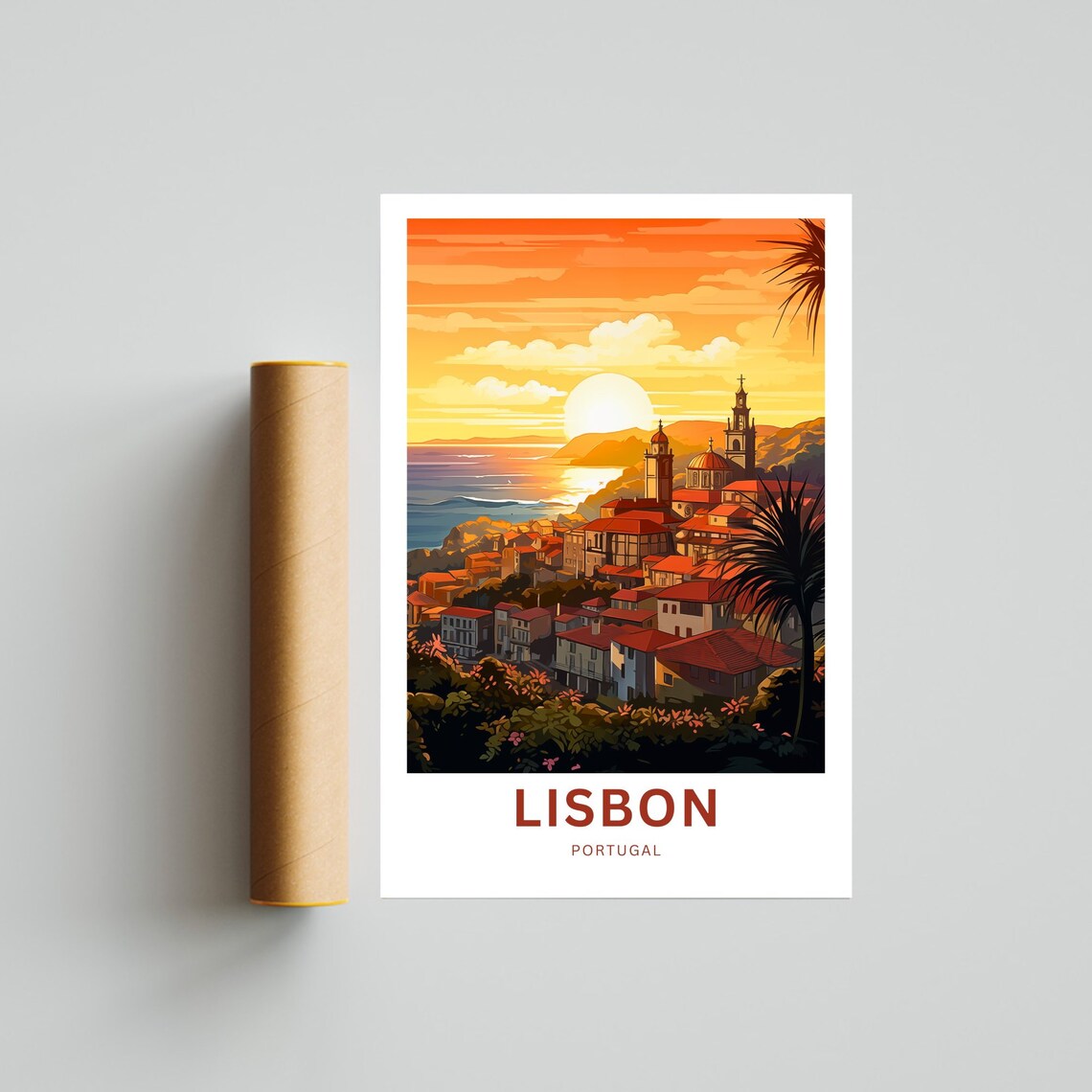 Lisbon Portugal Sunset Old Town Rooftops Vintage Travel Poster - Image 4