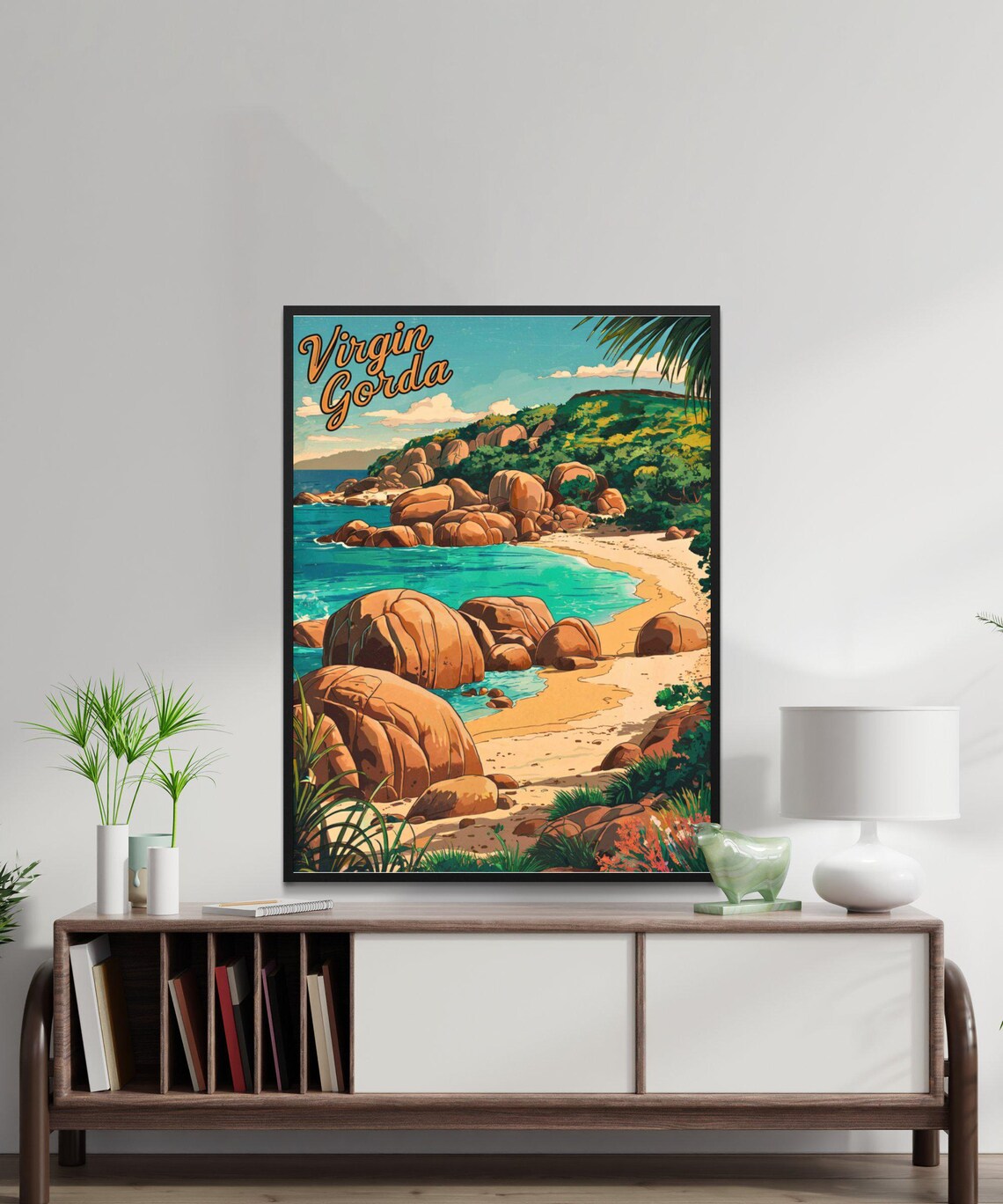 Virgin Gorda Rocky Cove Beach Vintage Caribbean Island Poster - Image 4