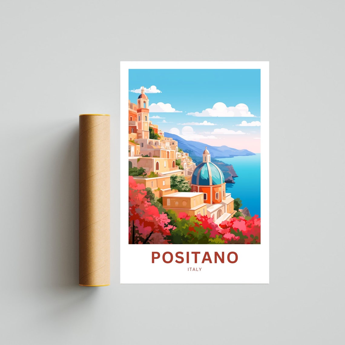 Positano Italy Custom Text Domed Church Cliffside Coast Travel Poster - Image 4