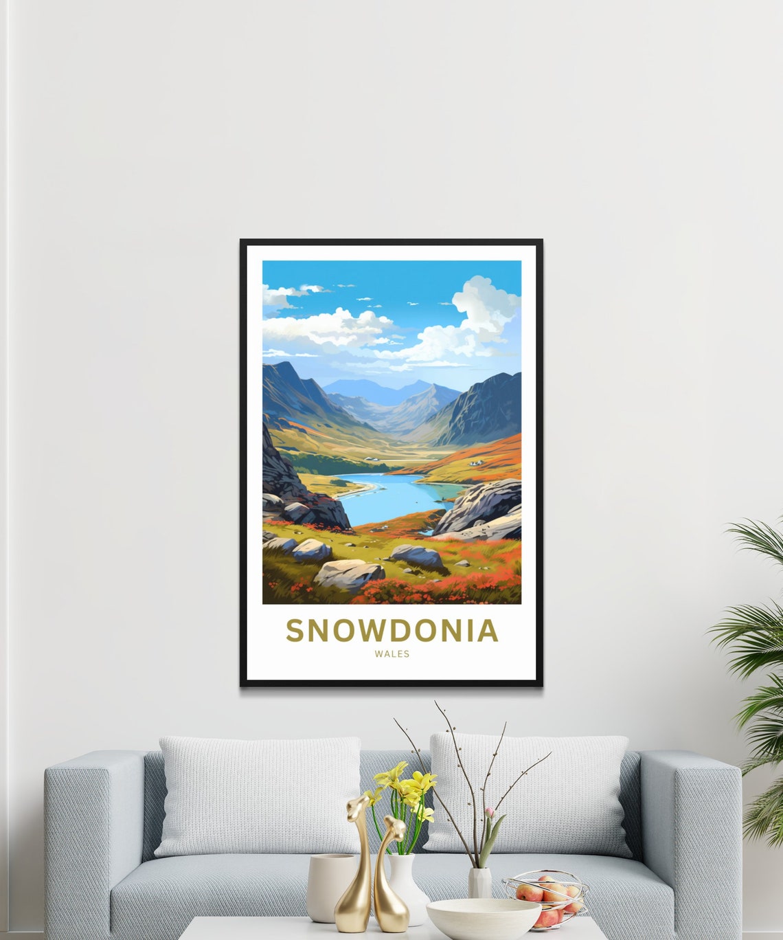 Snowdonia Wales Blue Lake Boulder Autumn Valley Hills Poster - Image 3