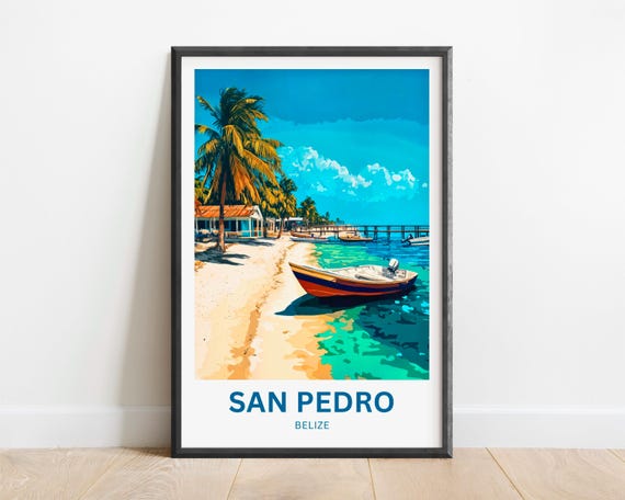 San Pedro Travel Print Poster Belize Wall Art Framed Present Gift Ambergris Caye