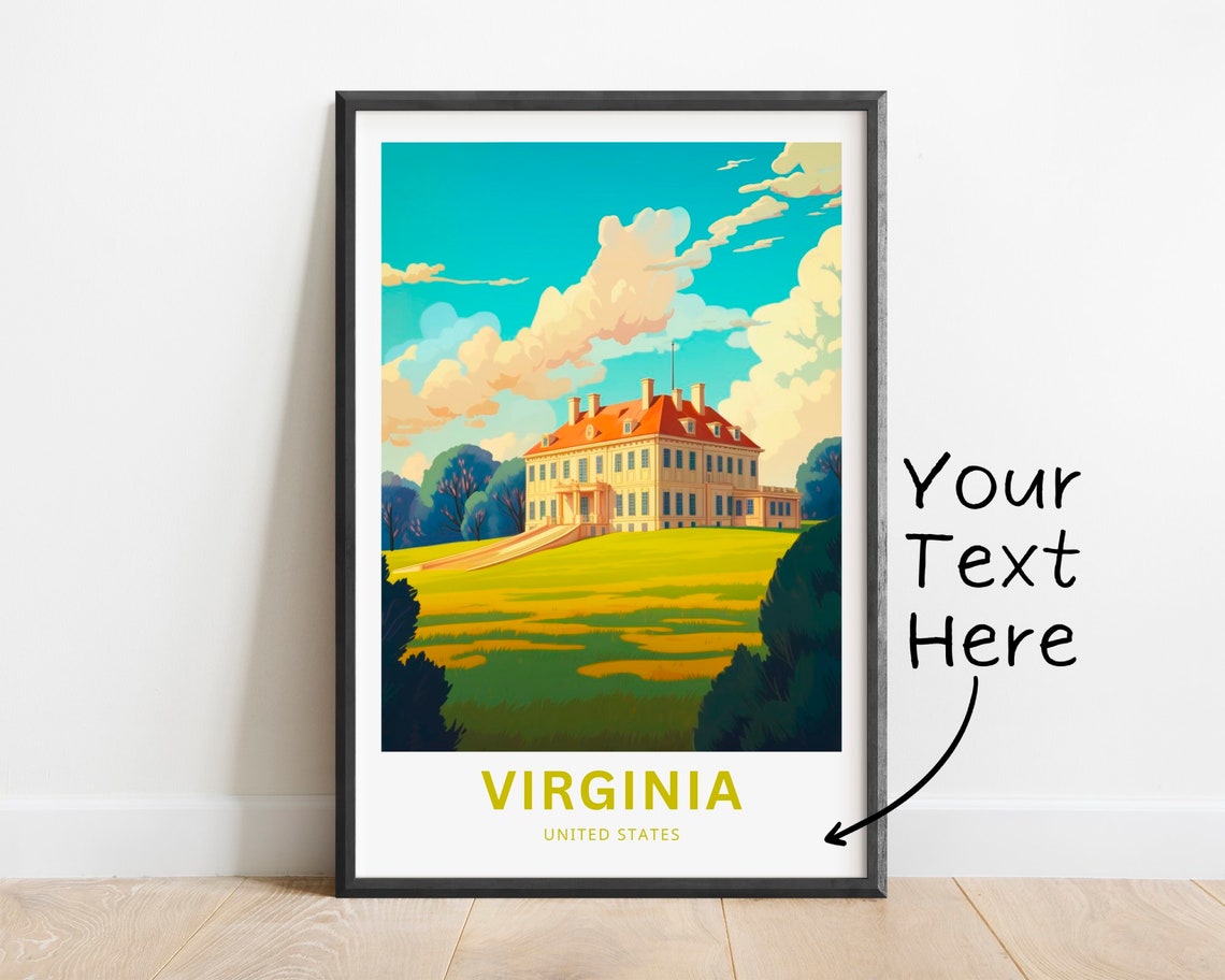 Personalized Virginia Grand Hilltop Mansion Meadow Travel Poster