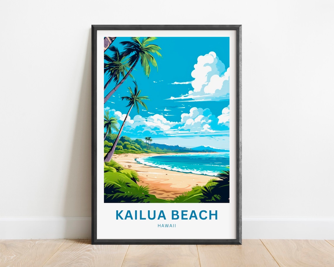 Kailua Beach Travel Poster, Hawaii Coastal Art