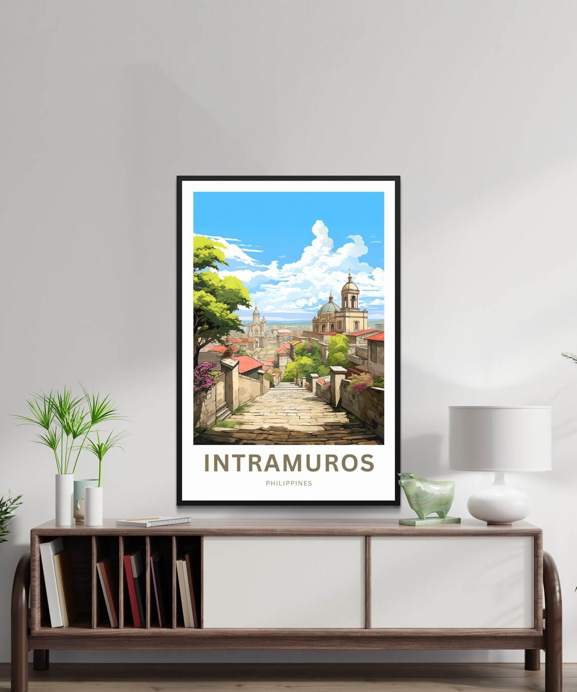 Intramuros Philippines Colonial Street Church View Art Poster - Image 2