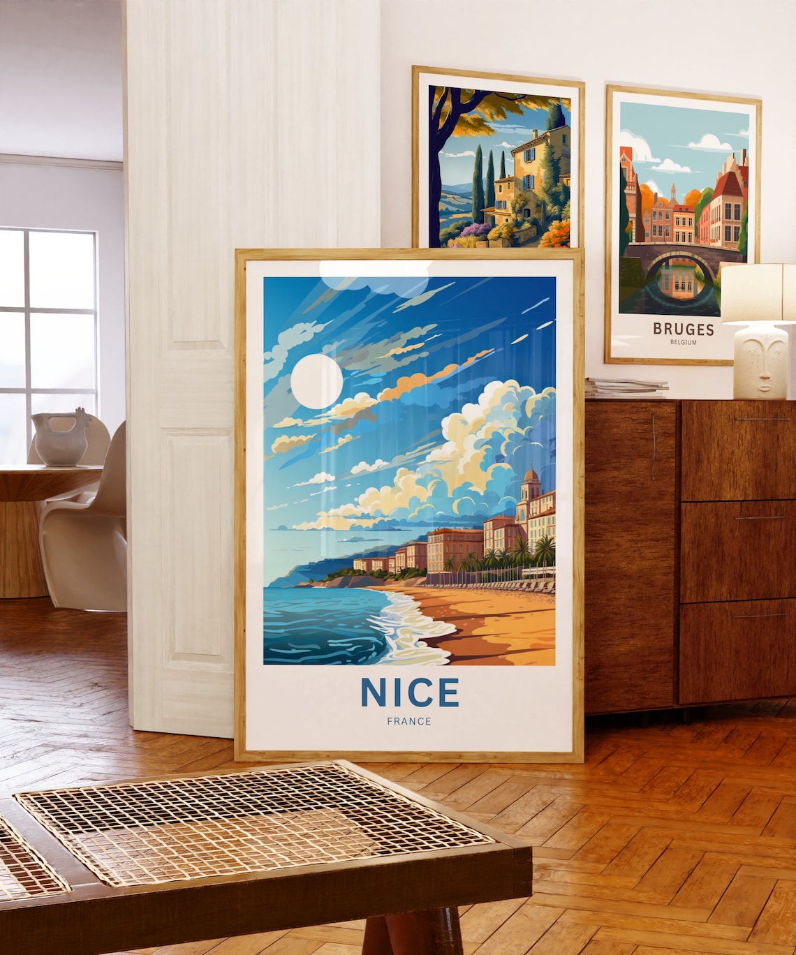 Nice France Sunny Beach Day Golden Sun Sea Waves Travel Poster - Image 5