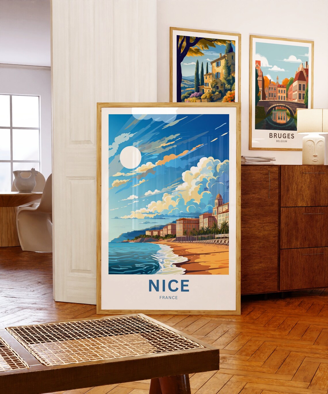 Personalized Nice France Sunny Beach Day Golden Sun Travel Poster - Image 5