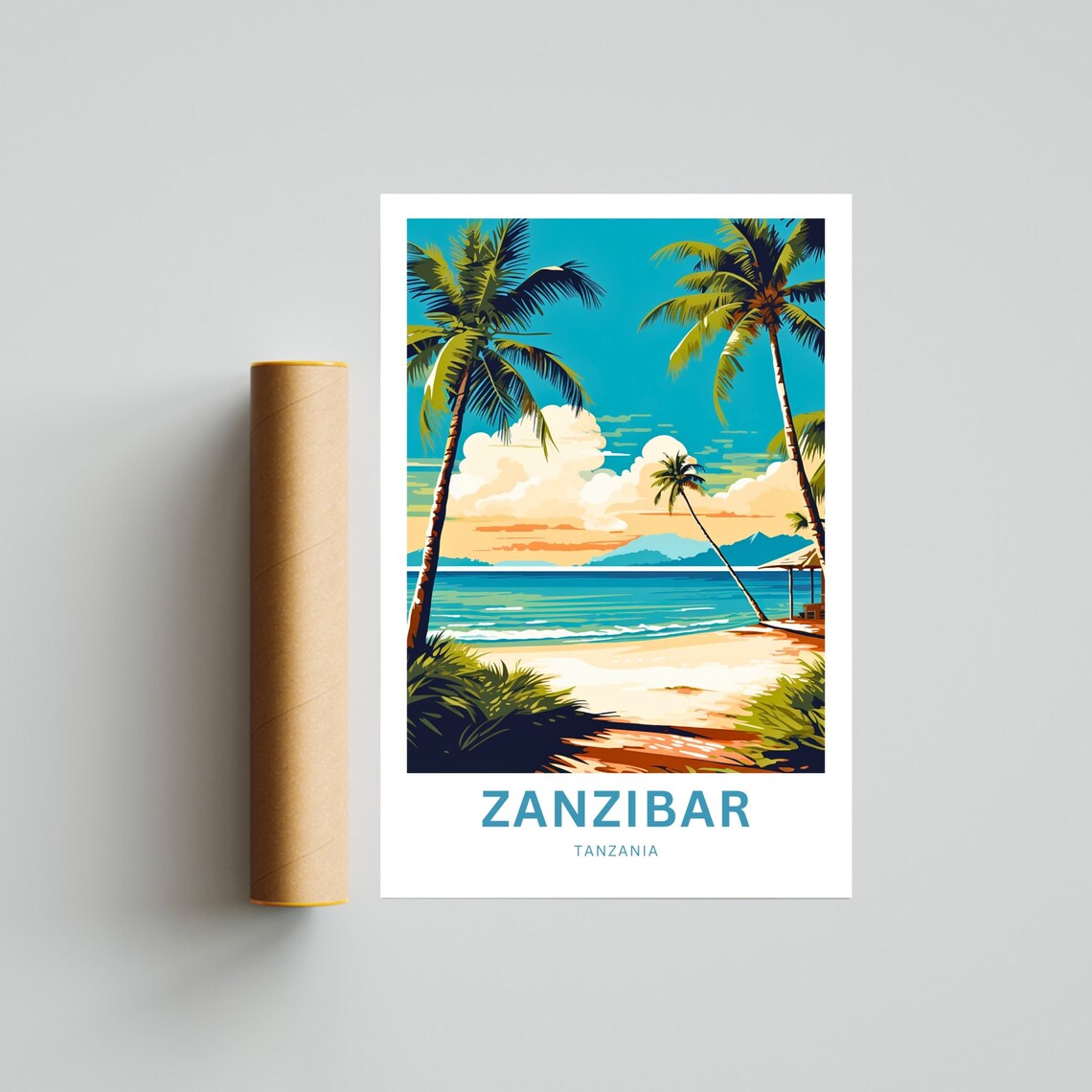 Zanzibar Tanzania Personalized Sunset Beach With Leaning Palm Poster - Image 4