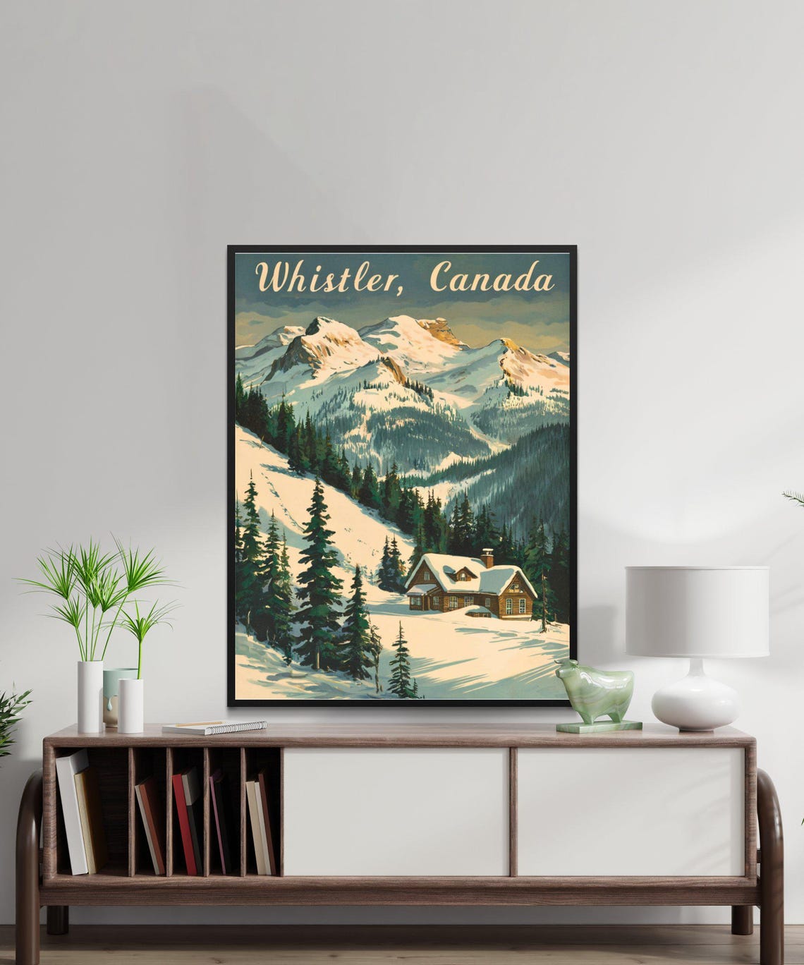 Whistler Canada Vintage Snowy Mountains and Log Cabin Retro Poster - Image 2