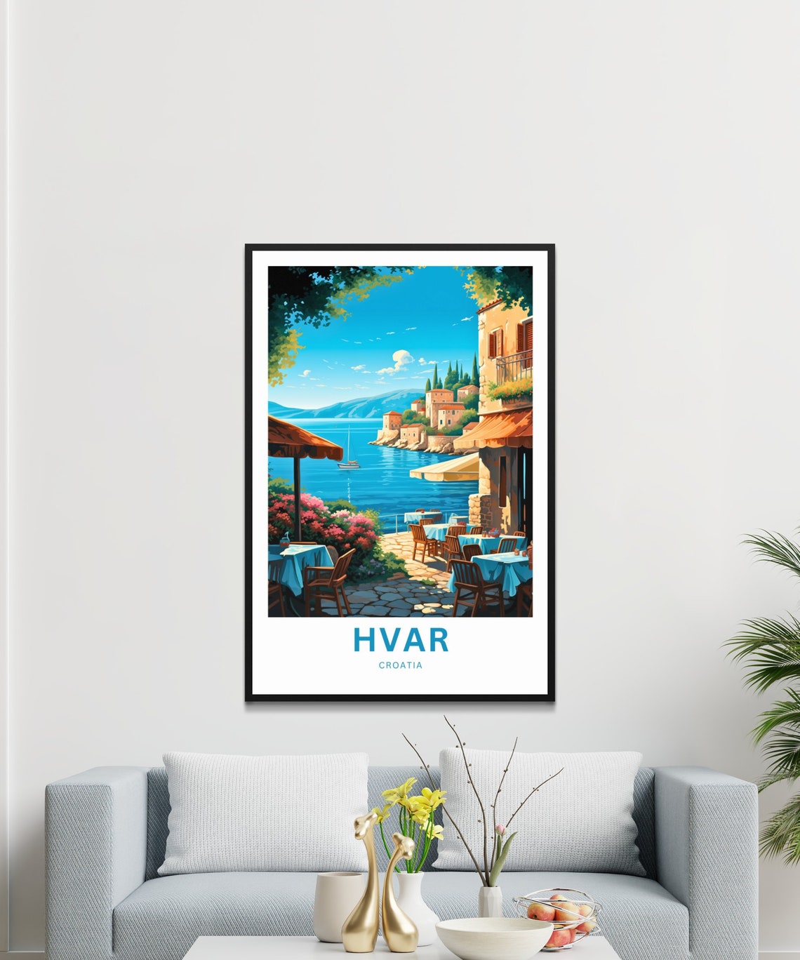 Hvar Croatia Sunny Seaside Cafe Terrace Harbor View Travel Poster - Image 3