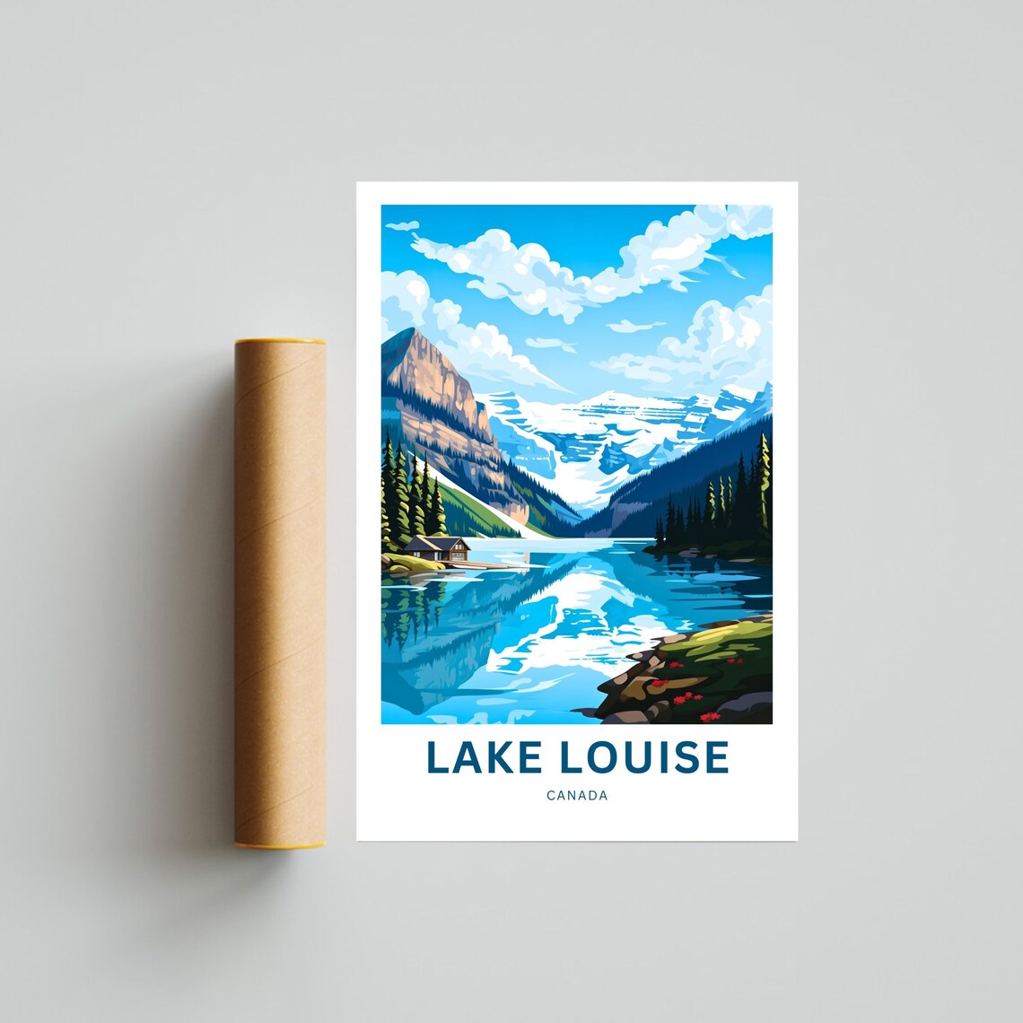 Lake Louise Canada Boathouse Turquoise Lake Mountain Reflection Travel Poster - Image 4
