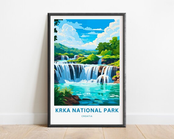 Krka National Park Croatia Cascading Waterfalls Travel Poster Gift Art