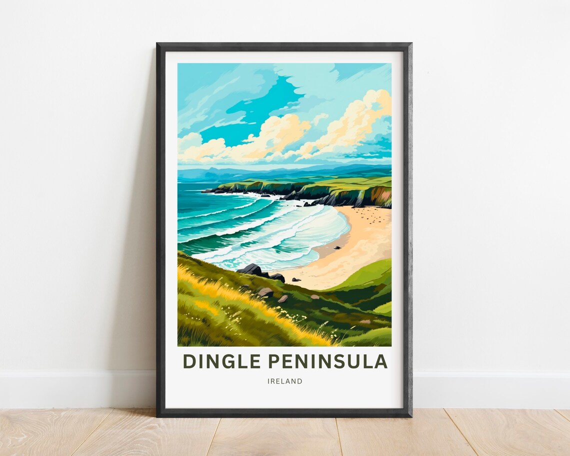 Dingle Peninsula Ireland Golden Hill Cove Beach Waves Travel Poster