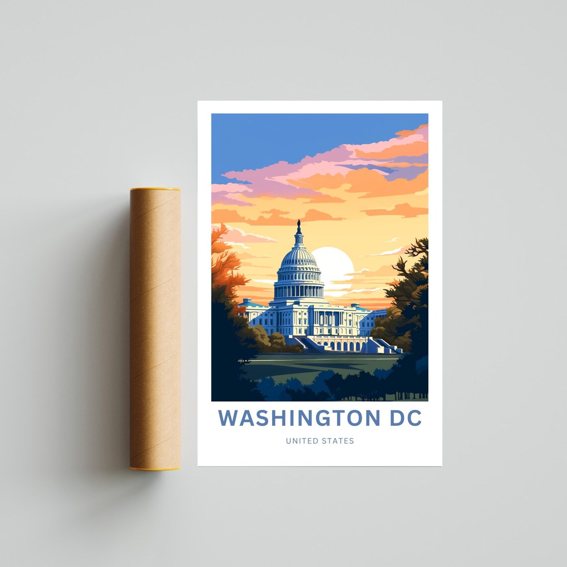 Washington DC US Capitol Building Sunset Skyline Travel Poster - Image 4