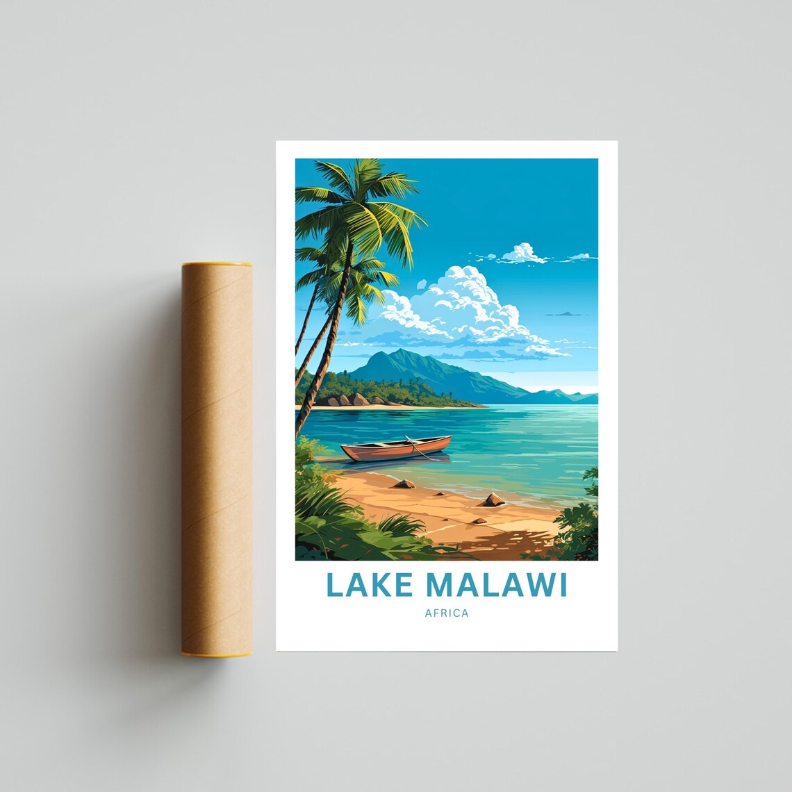 Lake Malawi Africa Beach Canoe Scene Personalized Travel Poster - Image 4
