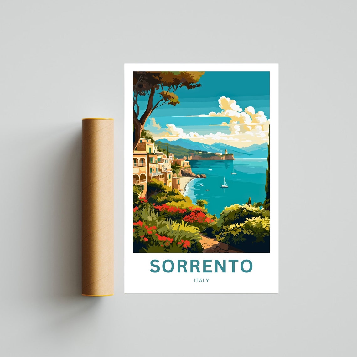 Sorrento Italy Flower Terrace Overlooking Bay Custom Art Poster - Image 4