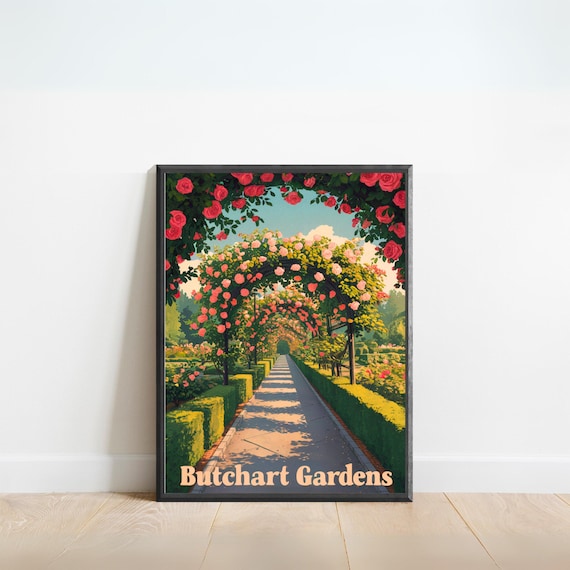 Butchart Gardens Vintage Travel Poster Print Canada Wall Art Cairo Framed Present