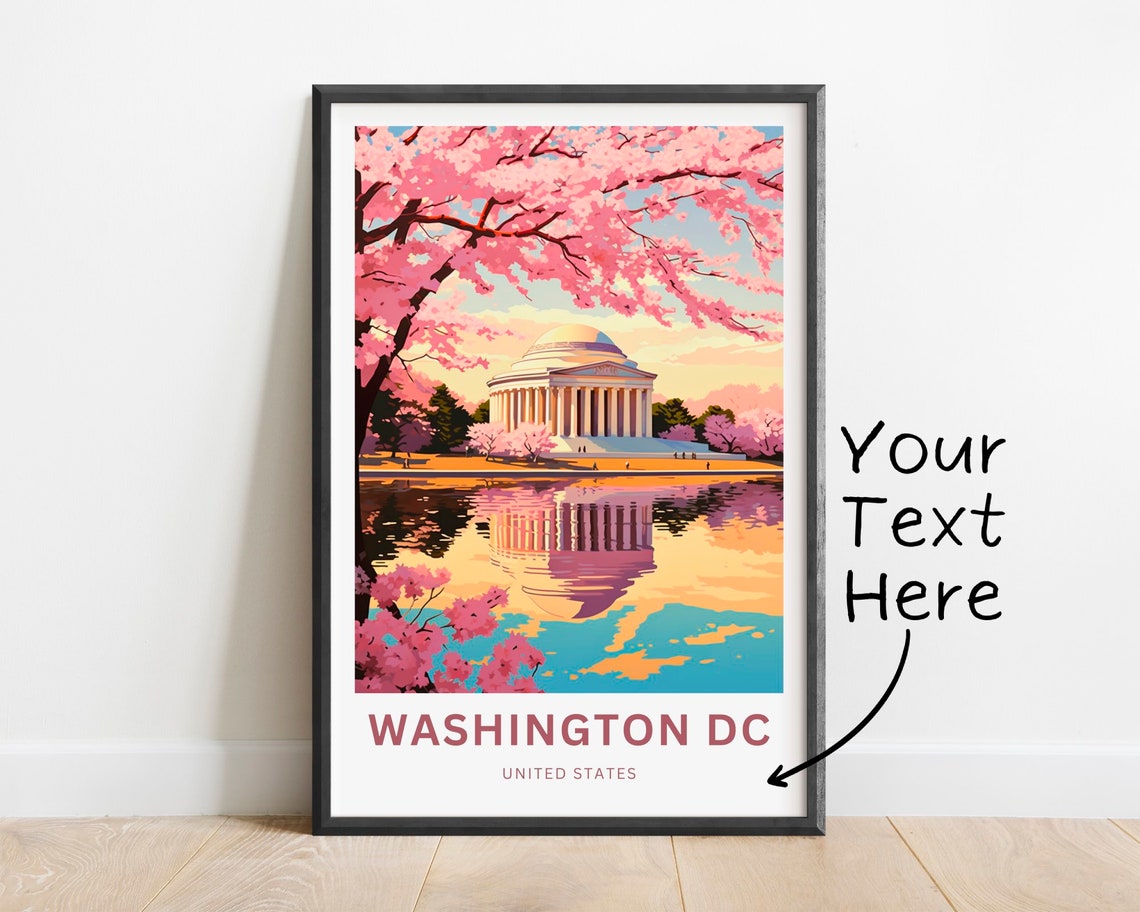 Washington DC Cherry Blossom Jefferson Memorial Spring Travel Poster