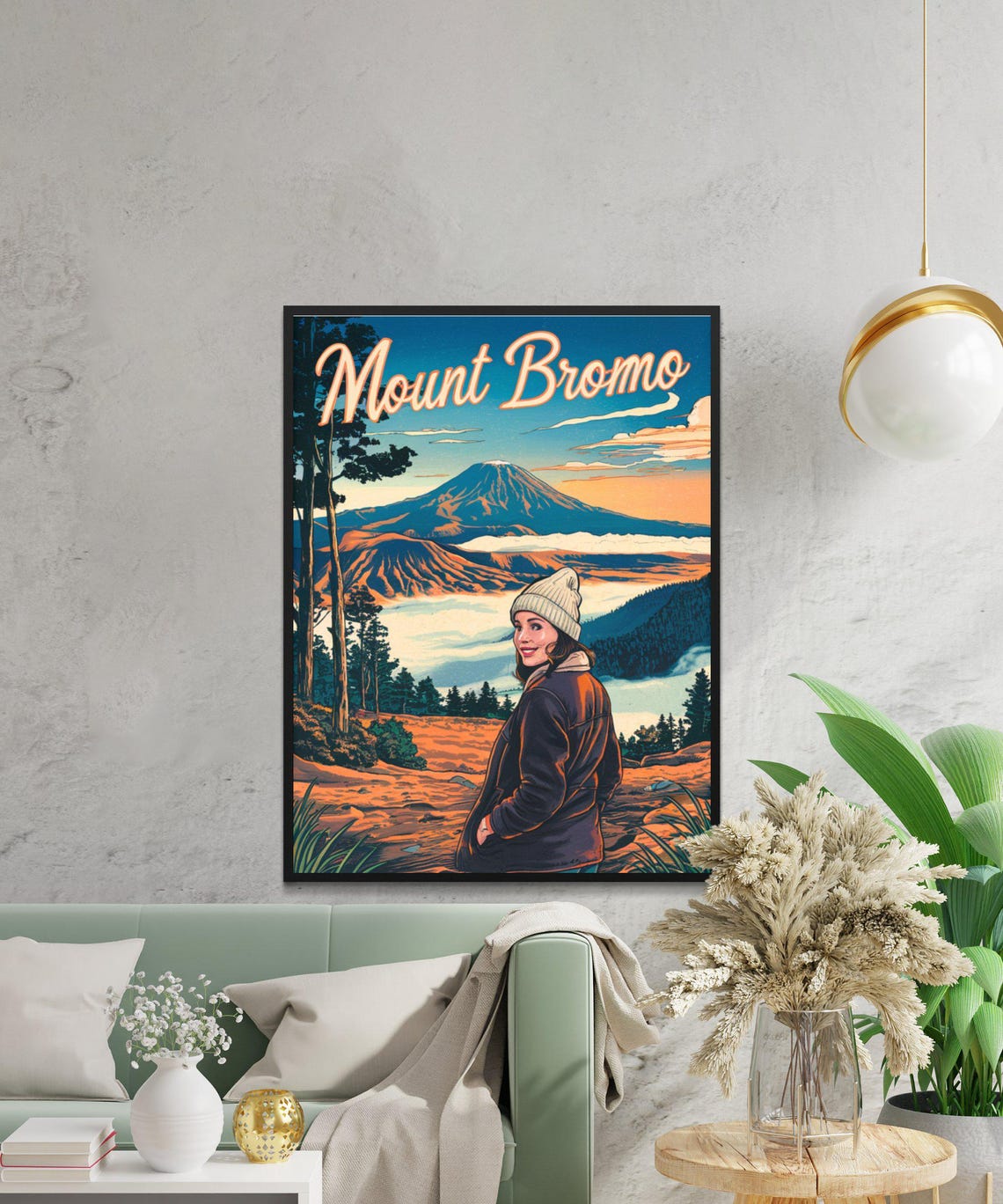 Mount Bromo Volcano Sunset View With Traveler Woman In Beanie Poster - Image 3