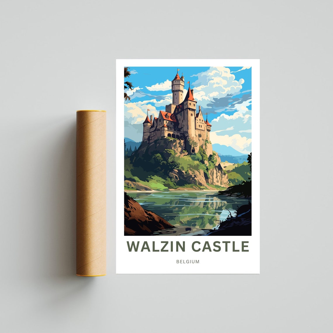 Walzin Castle Belgium Fairytale Cliff Castle River View Travel Poster - Image 4