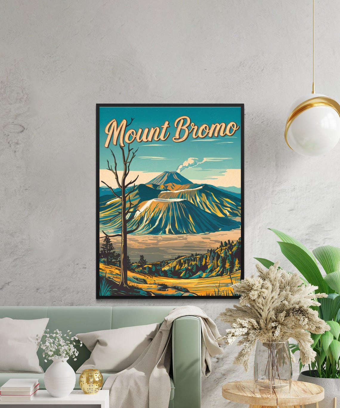 Mount Bromo Volcano Caldera Vintage Travel Poster With Bare Tree - Image 2