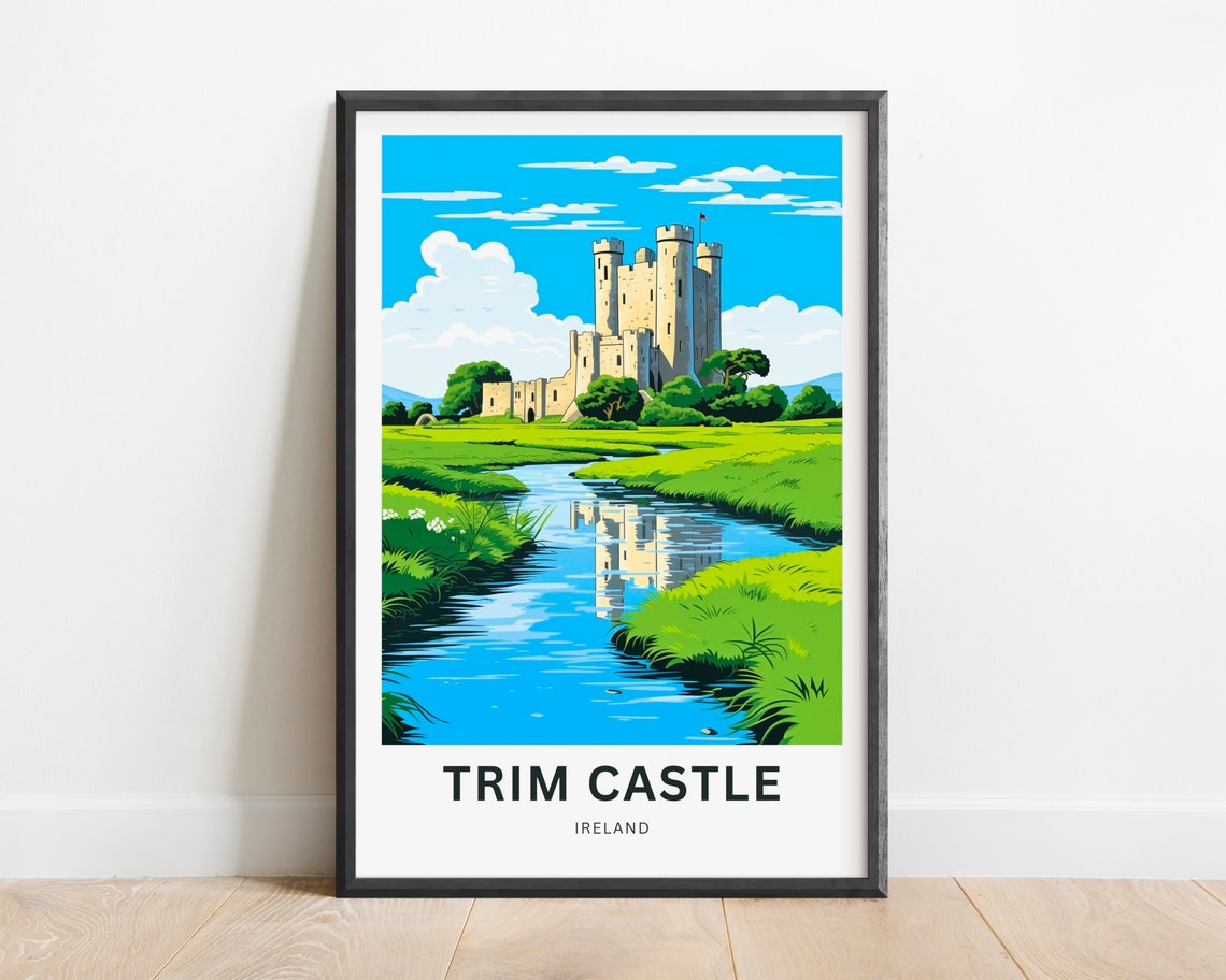 Trim Castle Ireland Medieval Keep Riverside Vintage Travel Poster