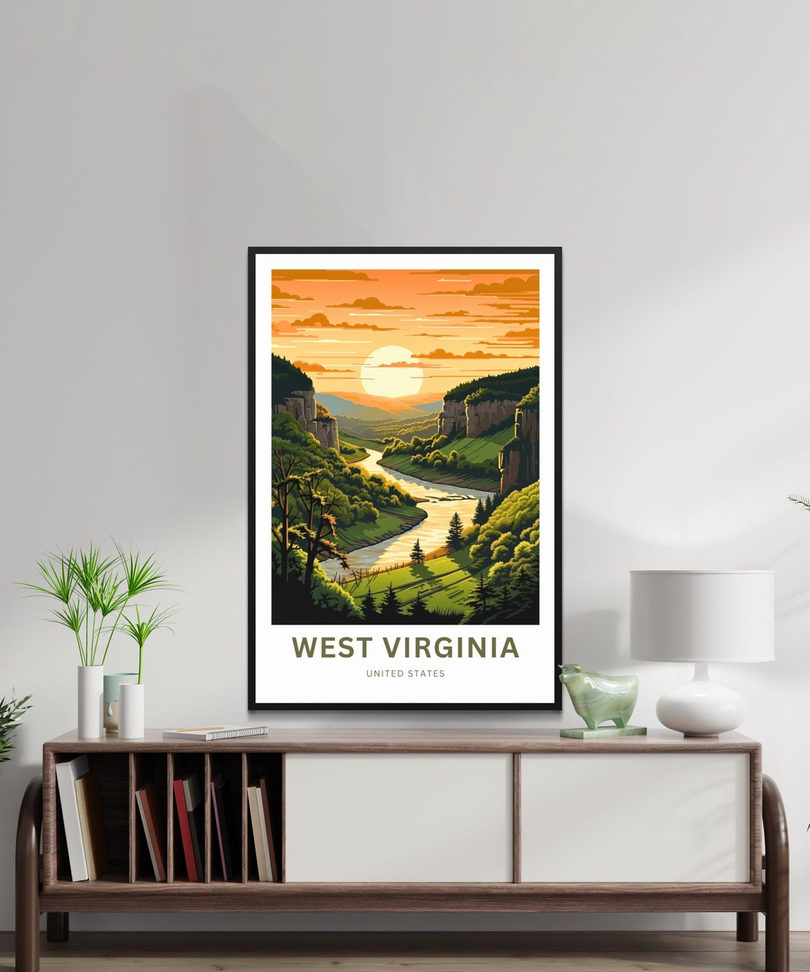 West Virginia Golden River Valley Sunset Landscape Travel Poster - Image 2