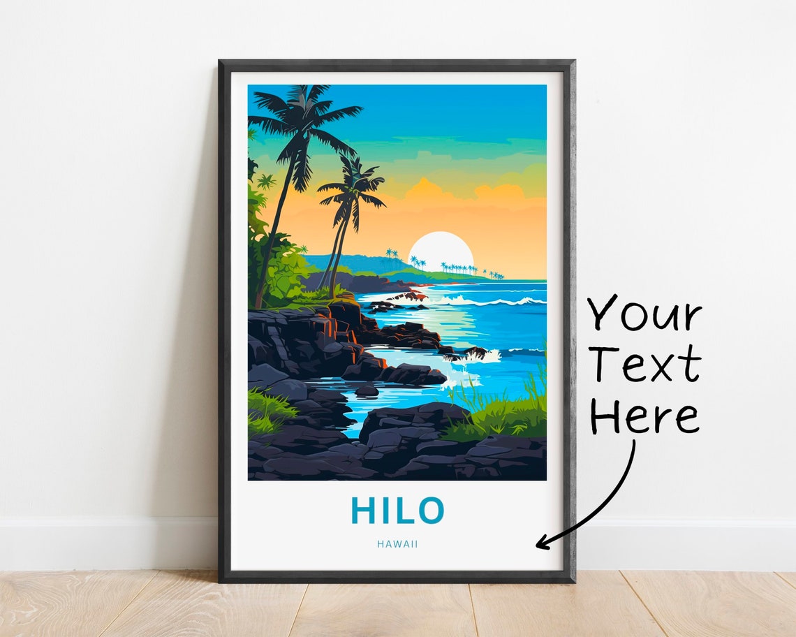 Hilo Hawaii Palm Trees Sunset Beach Coast Personalized Travel Poster