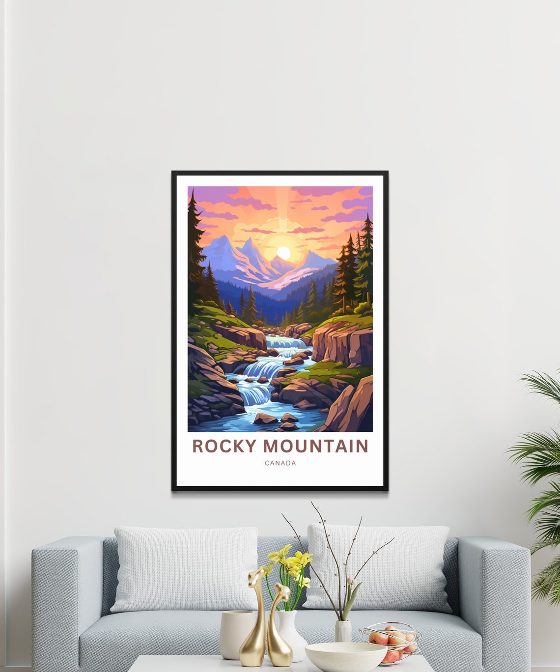 Personalized Rocky Mountain Canada Sunset Waterfall Travel Poster - Image 3