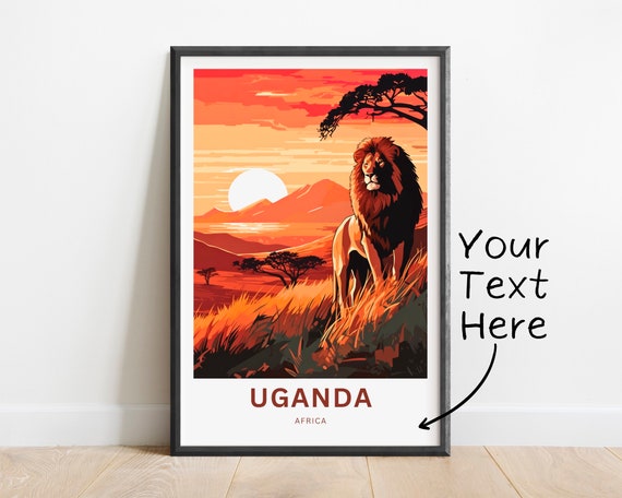 Personalized Uganda Travel Print Uganda Poster Africa Wall Art Framed Present Gift Africa Decor Present Customize Your Text
