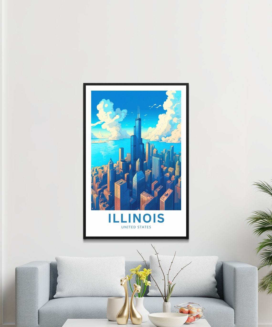 Illinois Chicago Skyline Willis Tower Illustrated Travel Poster - Image 3