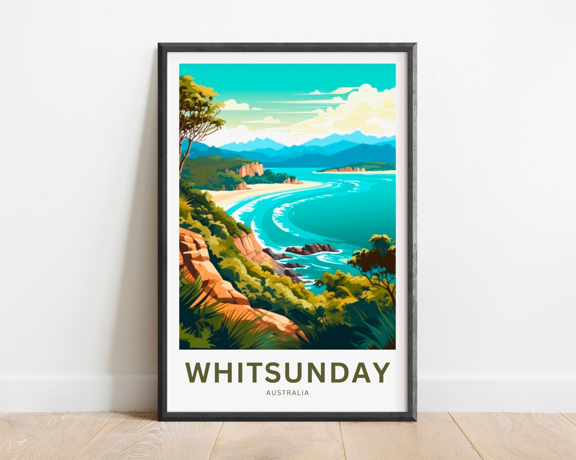 Whitsunday Australia Aerial Bay Turquoise Water Travel Poster