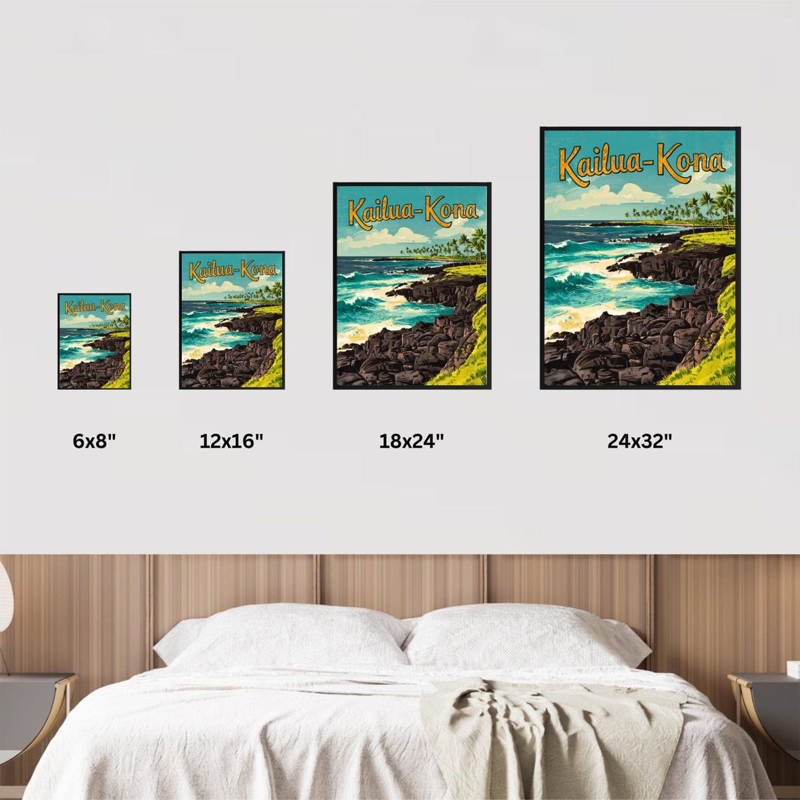 Kailua Kona Hawaii Vintage Lava Coast Palm Trees Travel Poster - Image 2