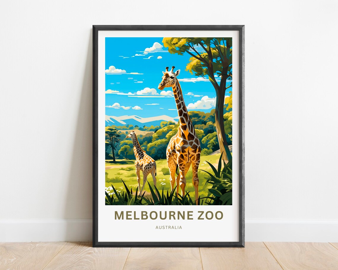 Melbourne Zoo Australia Giraffe Savanna Illustrated Art Poster