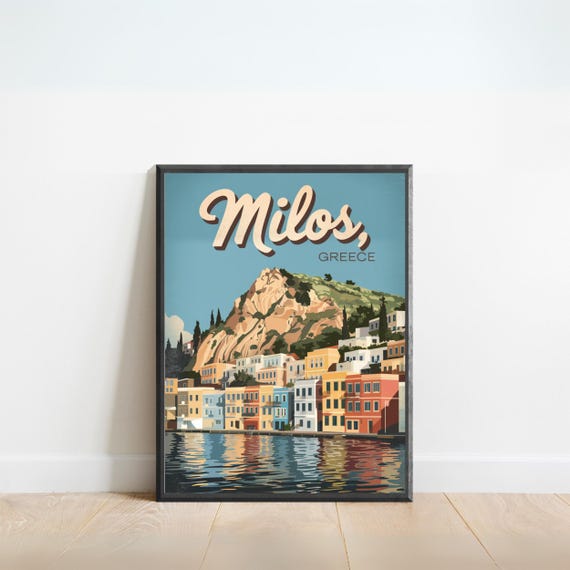 Milos Island Vintage Travel Poster Milos Island Print Kenya Wall Art Framed Present Gift Africa Present