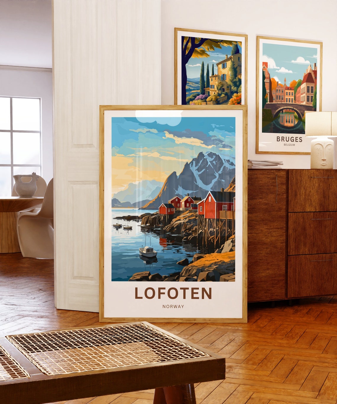 Lofoten Norway Cabins on Stilts White Boat Personalized Poster - Image 5