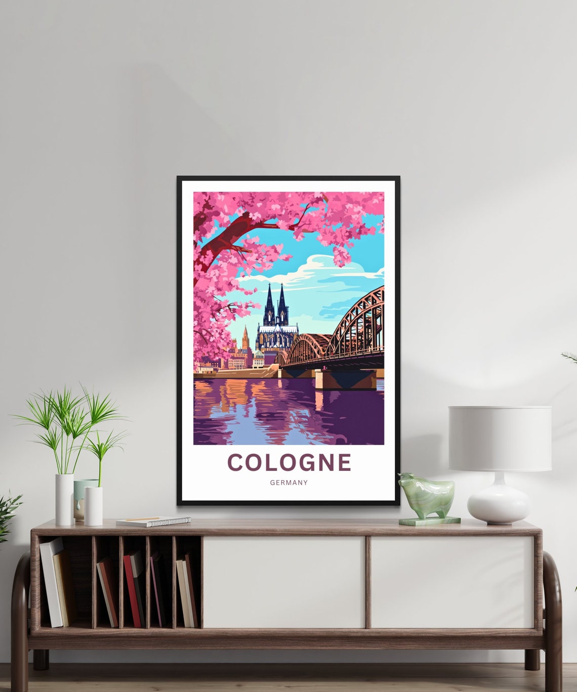 Cologne Germany Cathedral Cherry Blossom Bridge Travel Poster - Image 2
