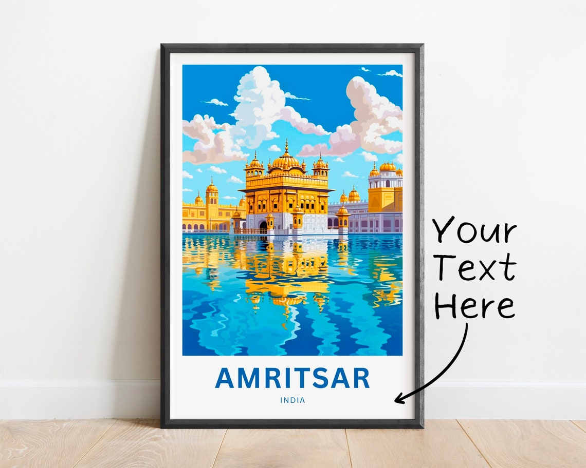 Amritsar India Golden Temple Shimmering Lake Custom Travel Poster