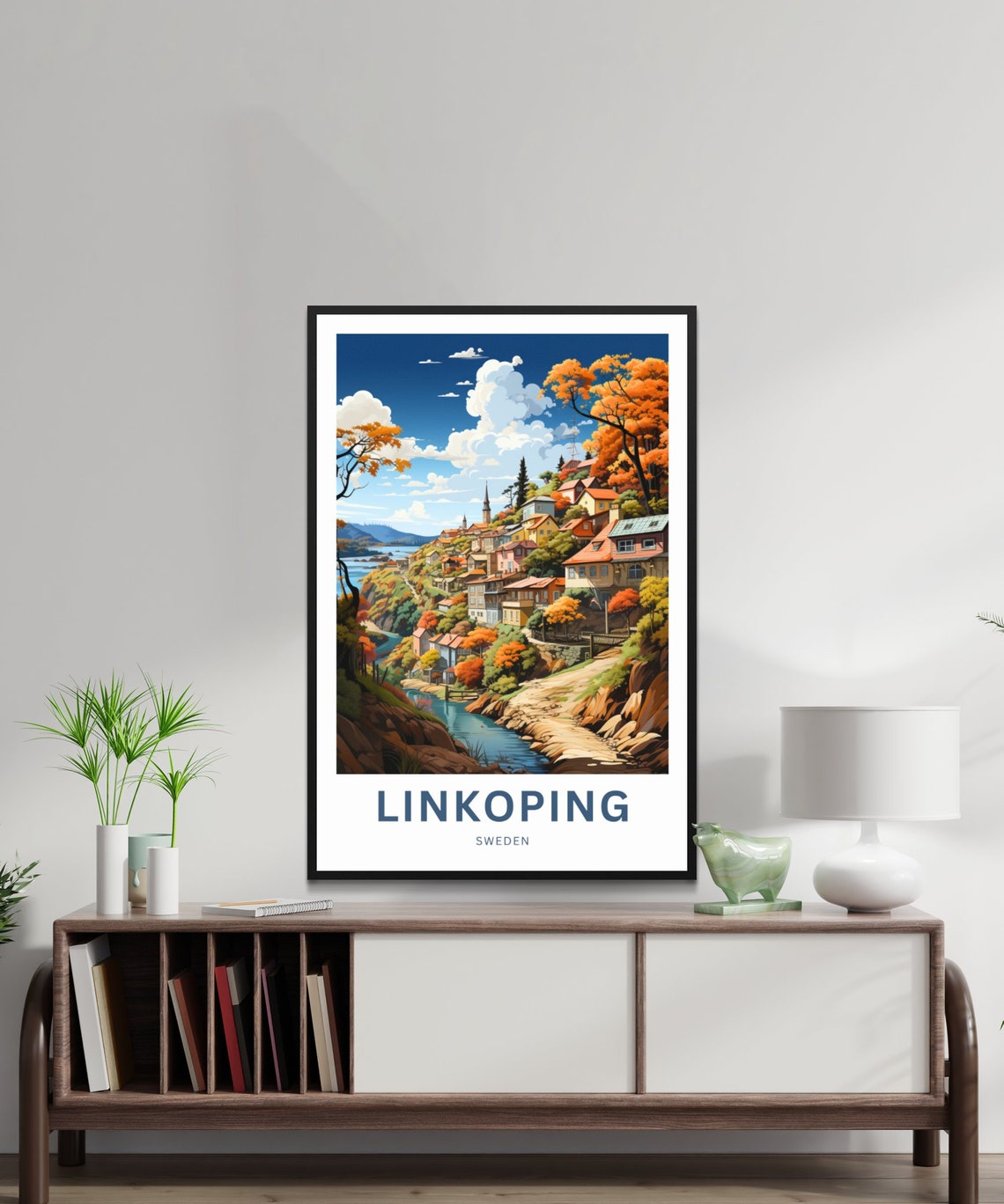 Linkoping Sweden Autumn Village Hillside Colorful Travel Poster - Image 2