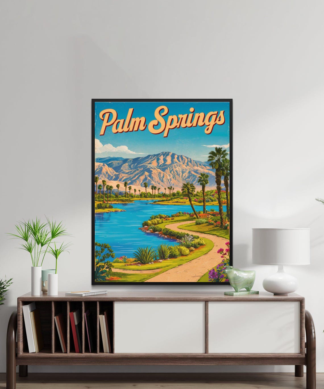 Palm Springs California Retro Desert Town Poster With Palm Tree Avenue - Image 2