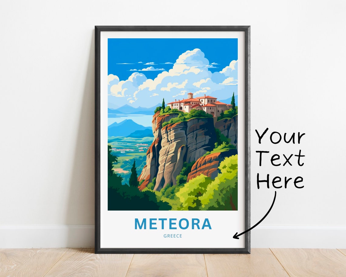 Meteora Greece Monastery Cliff Top Rock Pillars Scenic View Poster - Image 3