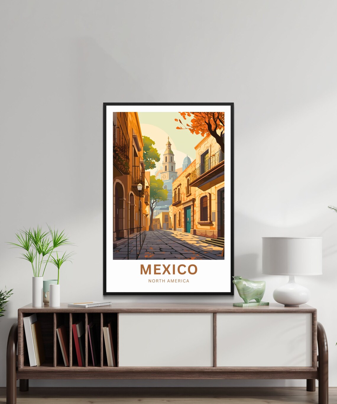 Mexico North America Cobblestone Street Sunset Glow Art Poster - Image 3