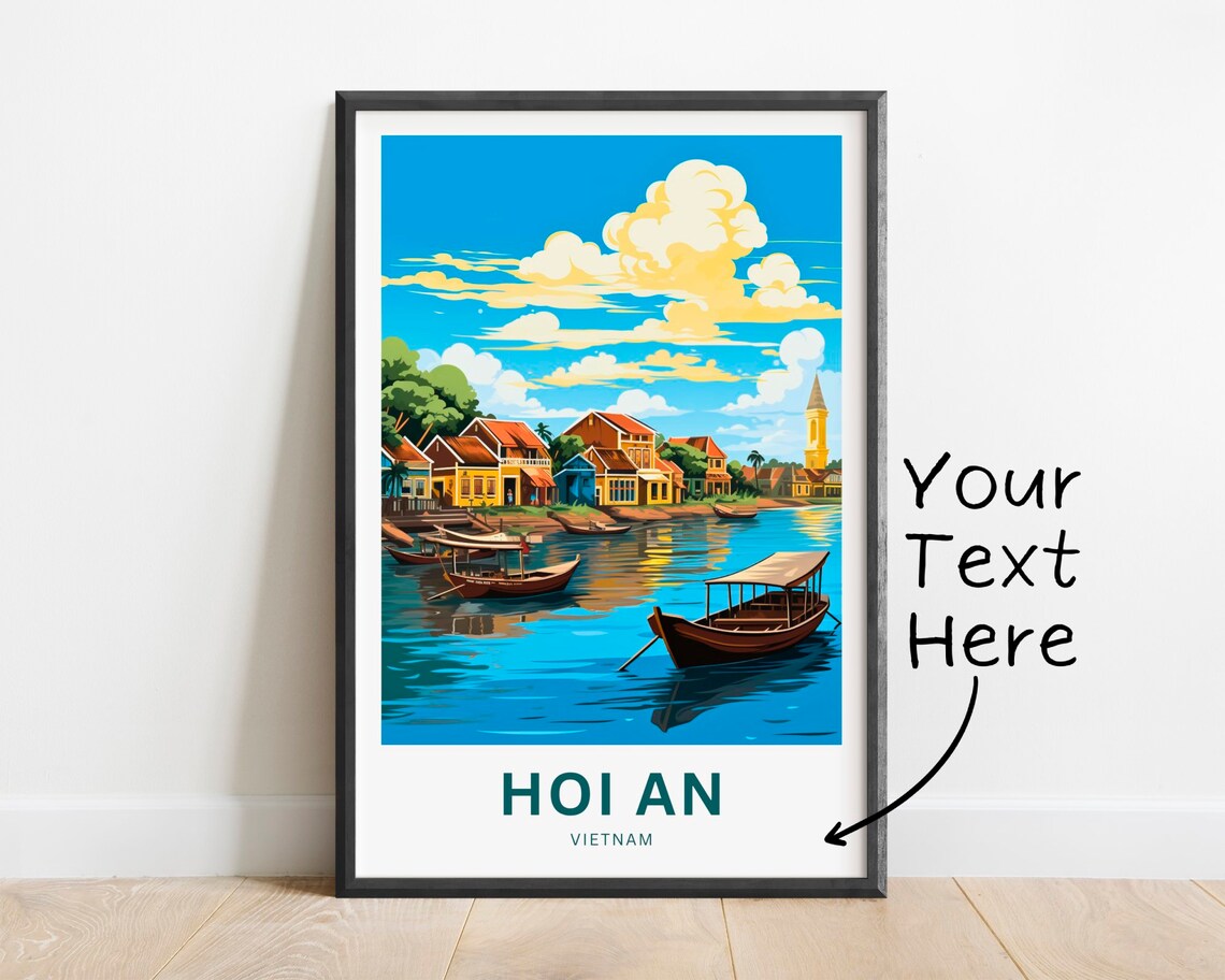 Hoi An Vietnam Riverside Boats Old Town Personalized Travel Poster