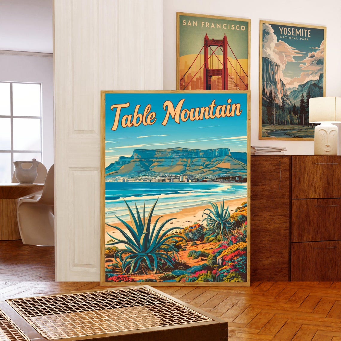 Table Mountain Cape Town Retro Beach Poster With Flat Top Peak View - Image 5